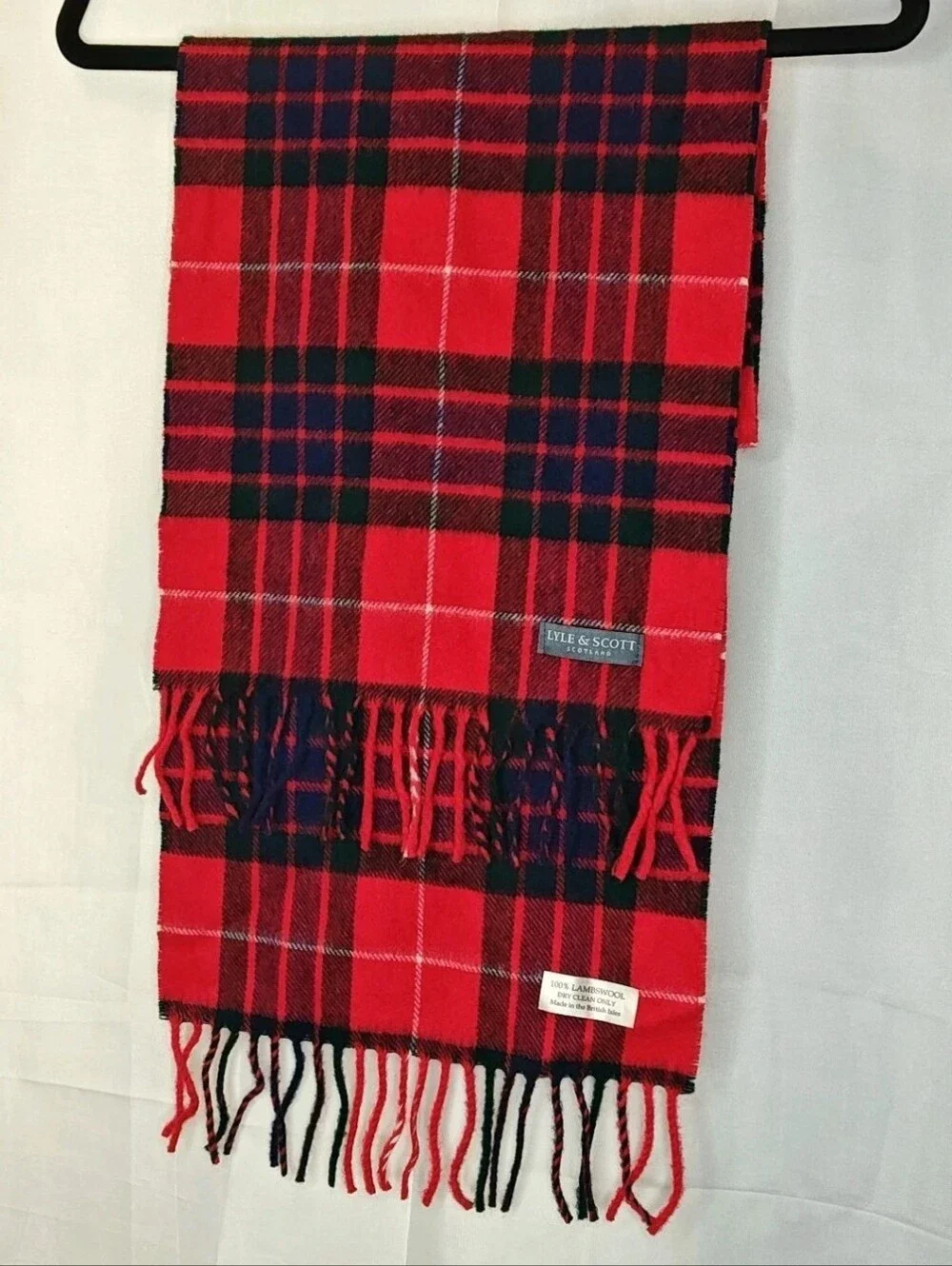 Vintage Lyle Scott Scotland Lamb's Wool Fringed Scarf Irish Tartan Plaid 12/50